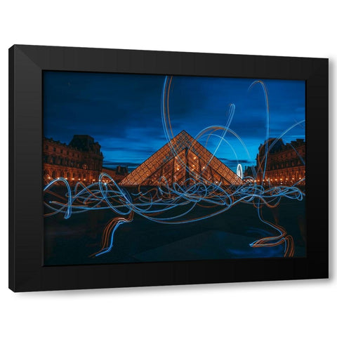 Light Painting At Louvre Museum Black Modern Wood Framed Art Print with Double Matting by Amir