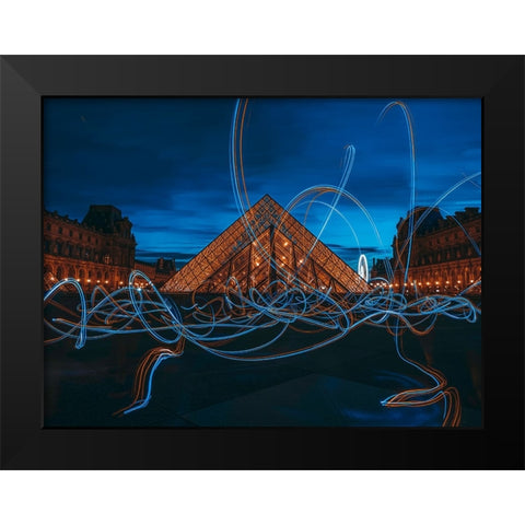 Light Painting At Louvre Museum Black Modern Wood Framed Art Print by Amir