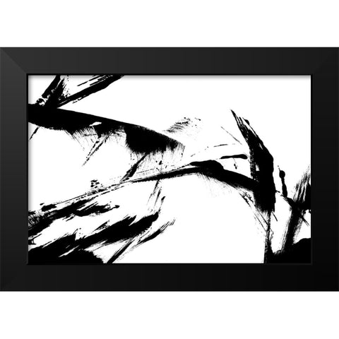 Feathery Streak Black Modern Wood Framed Art Print by Uplusmestudio