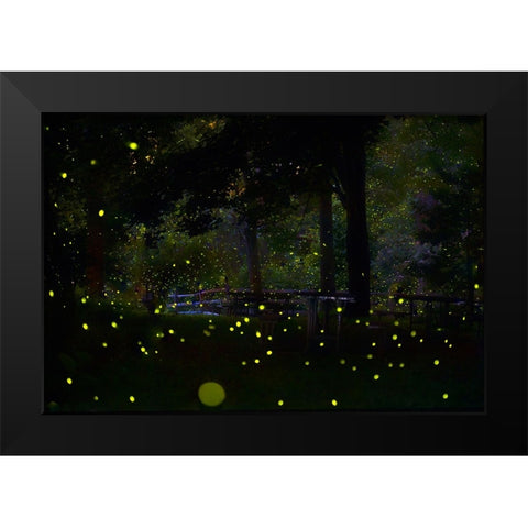 Amazing Fireflies Light Black Modern Wood Framed Art Print by Liang, Ken