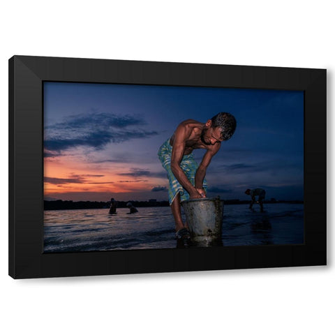 Stories Of Daily Life Black Modern Wood Framed Art Print by Biswas, Kuntal