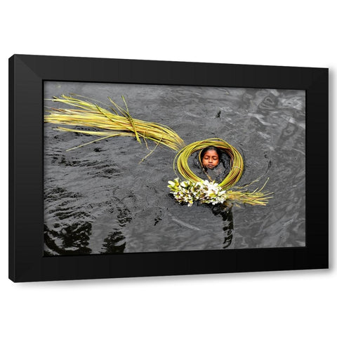 Lily Girl Black Modern Wood Framed Art Print by Mahabub Hossain, Md