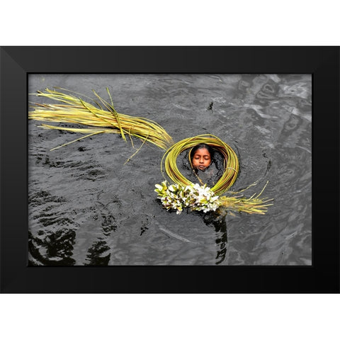 Lily Girl Black Modern Wood Framed Art Print by Mahabub Hossain, Md