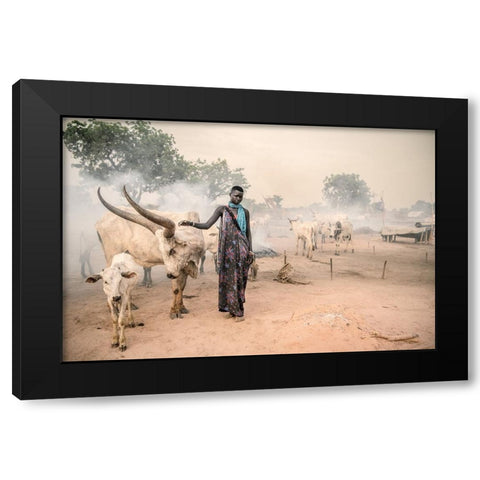 Mundari Woman Herder Black Modern Wood Framed Art Print by Cole, Trevor