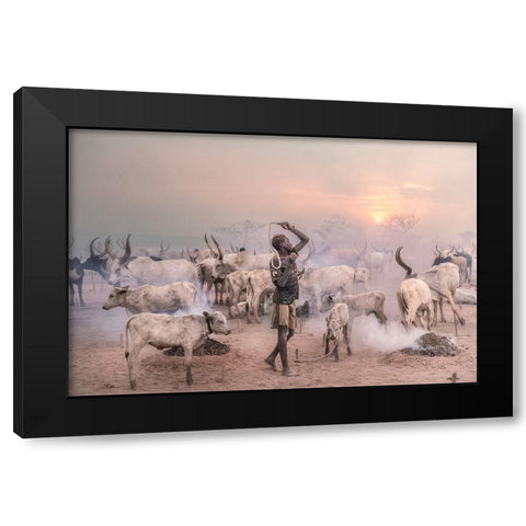Boy Herder Black Modern Wood Framed Art Print by Cole, Trevor