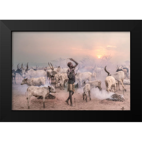 Boy Herder Black Modern Wood Framed Art Print by Cole, Trevor