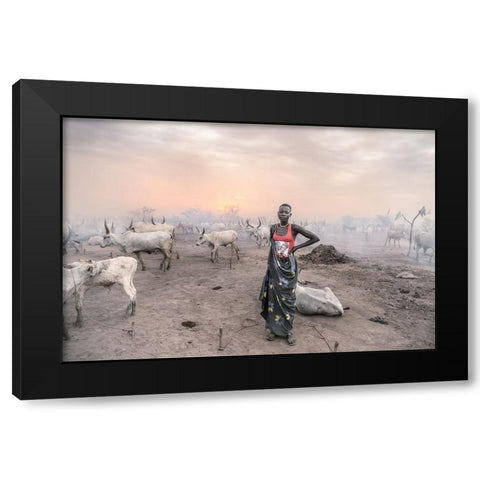 A Young Mundari Woman Black Modern Wood Framed Art Print by Cole, Trevor