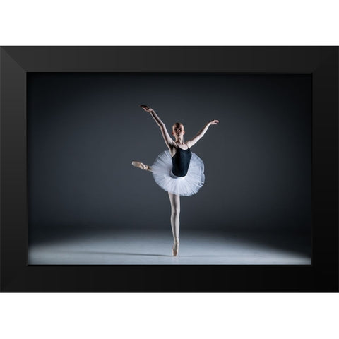 Ballet Dancer Black Modern Wood Framed Art Print by Sorensen, Jorgen