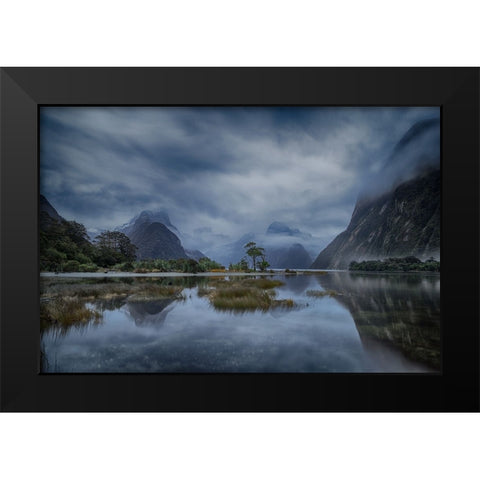 Blue Hour Milford Sound Black Modern Wood Framed Art Print by Chan, Andy