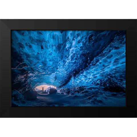 Blue Crystal Cave Black Modern Wood Framed Art Print by Zhen Yu, James