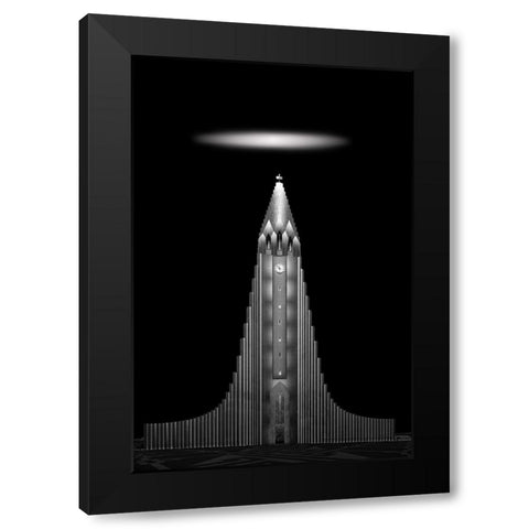 Hallgrasmskirkja Church In Iceland Black Modern Wood Framed Art Print by Wang, Ti