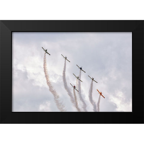 Friends flying. Black Modern Wood Framed Art Print by Londal, Leif