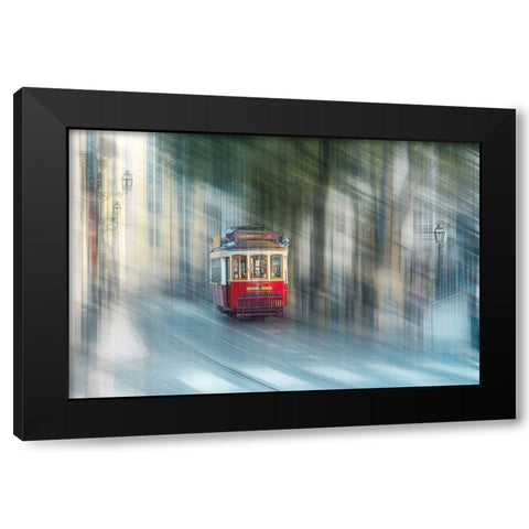 Tram Black Modern Wood Framed Art Print with Double Matting by Reichelt, Dieter