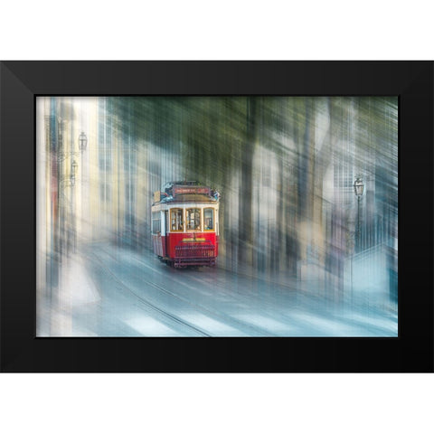 Tram Black Modern Wood Framed Art Print by Reichelt, Dieter
