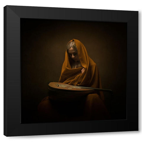 Persian Musician Black Modern Wood Framed Art Print by Hasheminasab, Moein