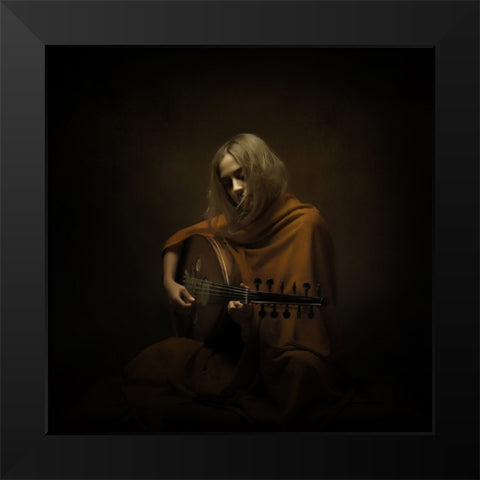 Persian Musician Black Modern Wood Framed Art Print by Hasheminasab, Moein