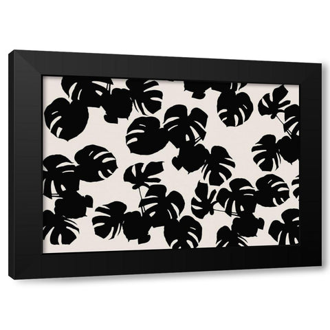 Monstera Leaves Black Black Modern Wood Framed Art Print with Double Matting by 1x Studio II