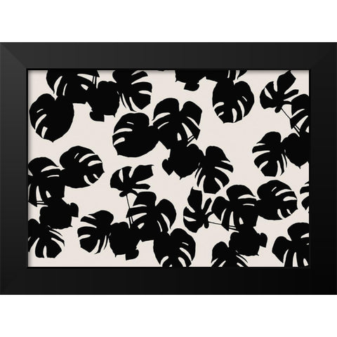 Monstera Leaves Black Black Modern Wood Framed Art Print by 1x Studio II