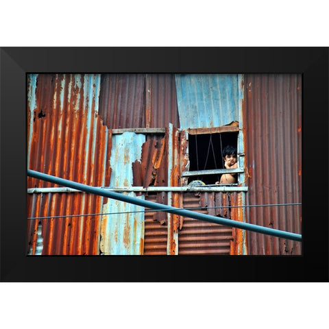 Window Boy Black Modern Wood Framed Art Print by Mahabub Hossain, Md