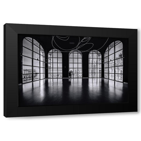 Balcony on Milan Black Modern Wood Framed Art Print with Double Matting by Tagliarino, Marco