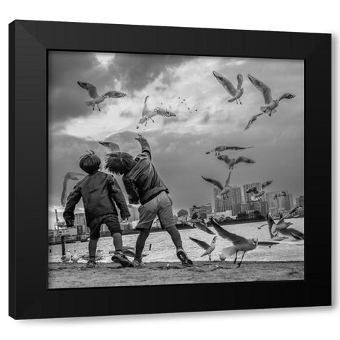 Tokyo Bay Area Black Modern Wood Framed Art Print with Double Matting by Sirou.Minami