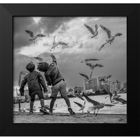 Tokyo Bay Area Black Modern Wood Framed Art Print by Sirou.Minami