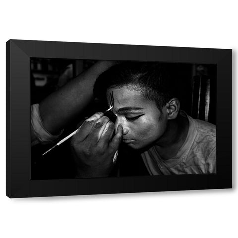 Face Painter Black Modern Wood Framed Art Print by Biswas, Kuntal