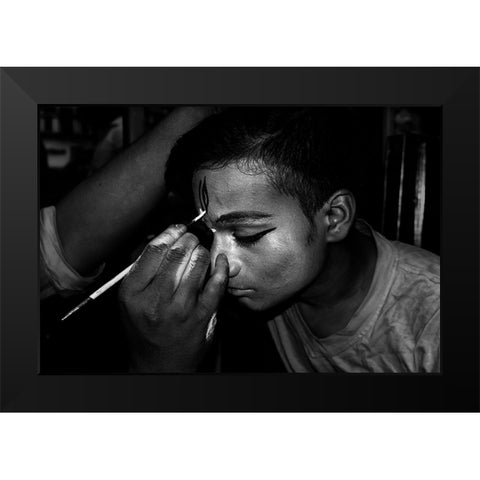 Face Painter Black Modern Wood Framed Art Print by Biswas, Kuntal