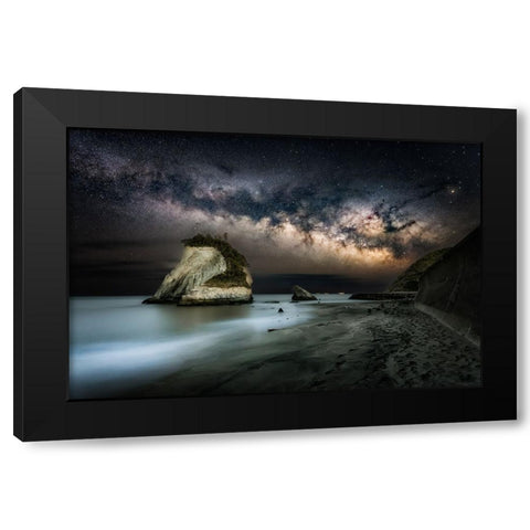 Milky Way Over The Beach Black Modern Wood Framed Art Print with Double Matting by Suzuki, Daiki