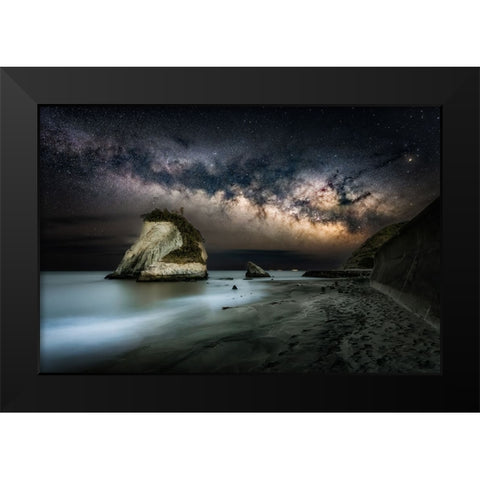 Milky Way Over The Beach Black Modern Wood Framed Art Print by Suzuki, Daiki