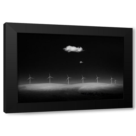 Windmills Black Modern Wood Framed Art Print with Double Matting by Xu, Tony
