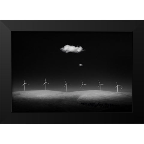 Windmills Black Modern Wood Framed Art Print by Xu, Tony