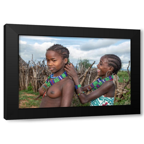 Daily Life In An Arbore Village Black Modern Wood Framed Art Print by Wiener, Iris