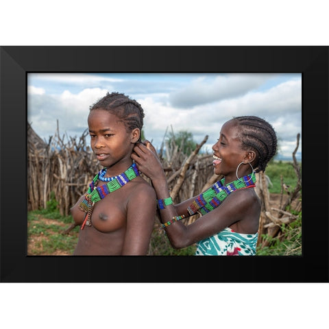 Daily Life In An Arbore Village Black Modern Wood Framed Art Print by Wiener, Iris