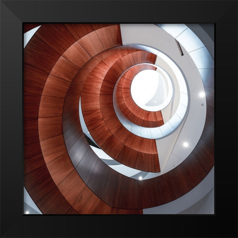 Spiral Black Modern Wood Framed Art Print by He, Ziwen