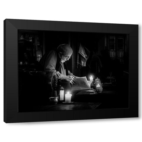 Night Cafe Black Modern Wood Framed Art Print with Double Matting by Yamamoto, Eiji