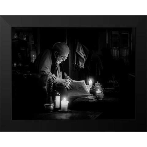 Night Cafe Black Modern Wood Framed Art Print by Yamamoto, Eiji