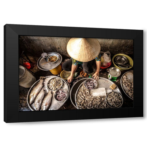 Daily Life At The Market Black Modern Wood Framed Art Print by Carlos Duran, Juan