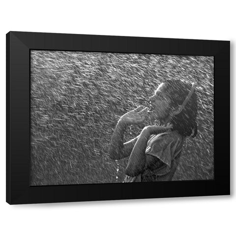 Bath In Rain Black Modern Wood Framed Art Print by Nayyer Reza, Sayyed