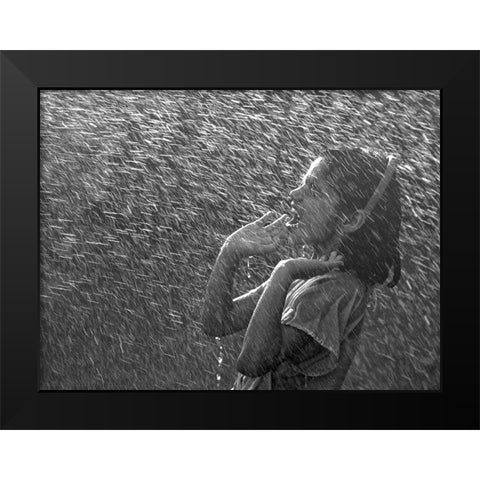 Bath In Rain Black Modern Wood Framed Art Print by Nayyer Reza, Sayyed