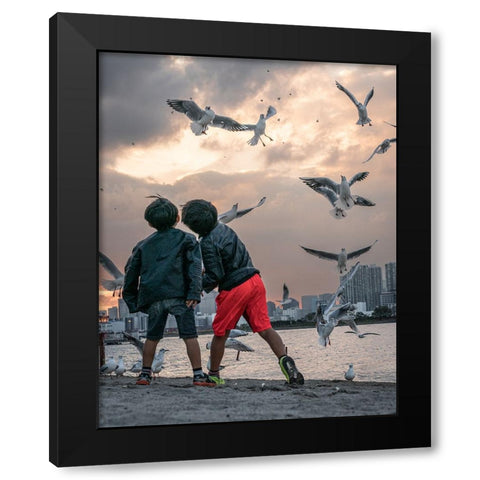 Tokyo Bay Area Black Modern Wood Framed Art Print with Double Matting by Sirou.Minami