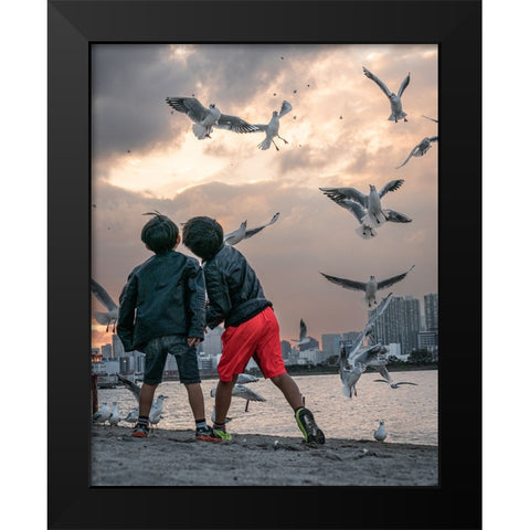 Tokyo Bay Area Black Modern Wood Framed Art Print by Sirou.Minami