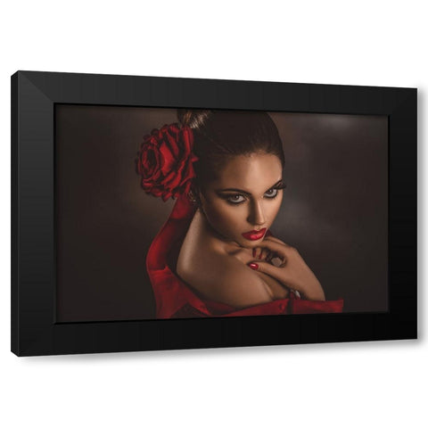Red Passion Black Modern Wood Framed Art Print by Tambe, Peppe