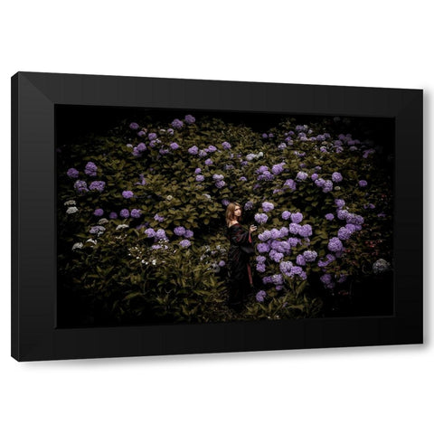 Ajisai Black Modern Wood Framed Art Print with Double Matting by Koiki