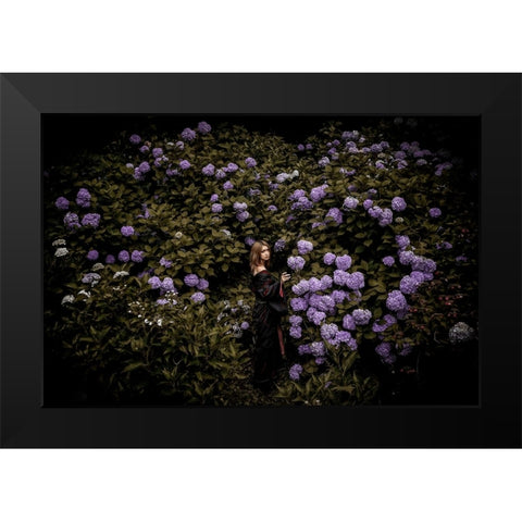 Ajisai Black Modern Wood Framed Art Print by Koiki