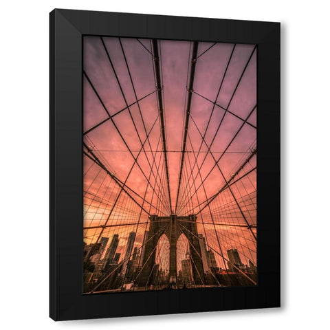Brooklyn Bridge Sunset Black Modern Wood Framed Art Print with Double Matting by R. Veizaga, Christopher