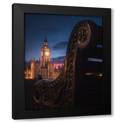 Bench with view Black Modern Wood Framed Art Print with Double Matting by George, David
