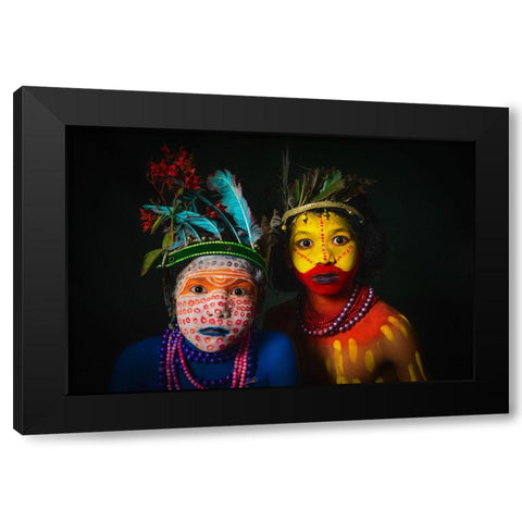 Tribal Duo Black Modern Wood Framed Art Print with Double Matting by Banerjee, Nilendu