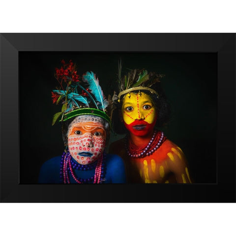 Tribal Duo Black Modern Wood Framed Art Print by Banerjee, Nilendu