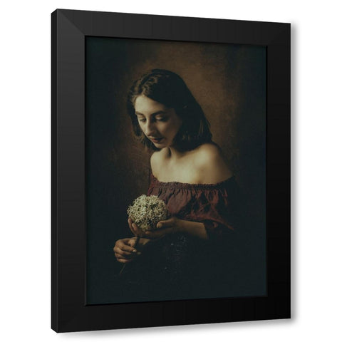 Girl With A Flower Black Modern Wood Framed Art Print with Double Matting by Grimm, Klaus